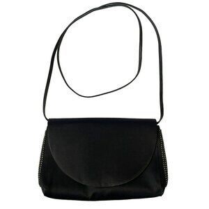 Vintage Charles Jourdan Black Satin Rhinestone Shoulder Bag Clutch 80s 90s Y2K